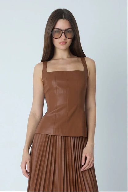 JS71 Faux Leather Copper Enzo Top
