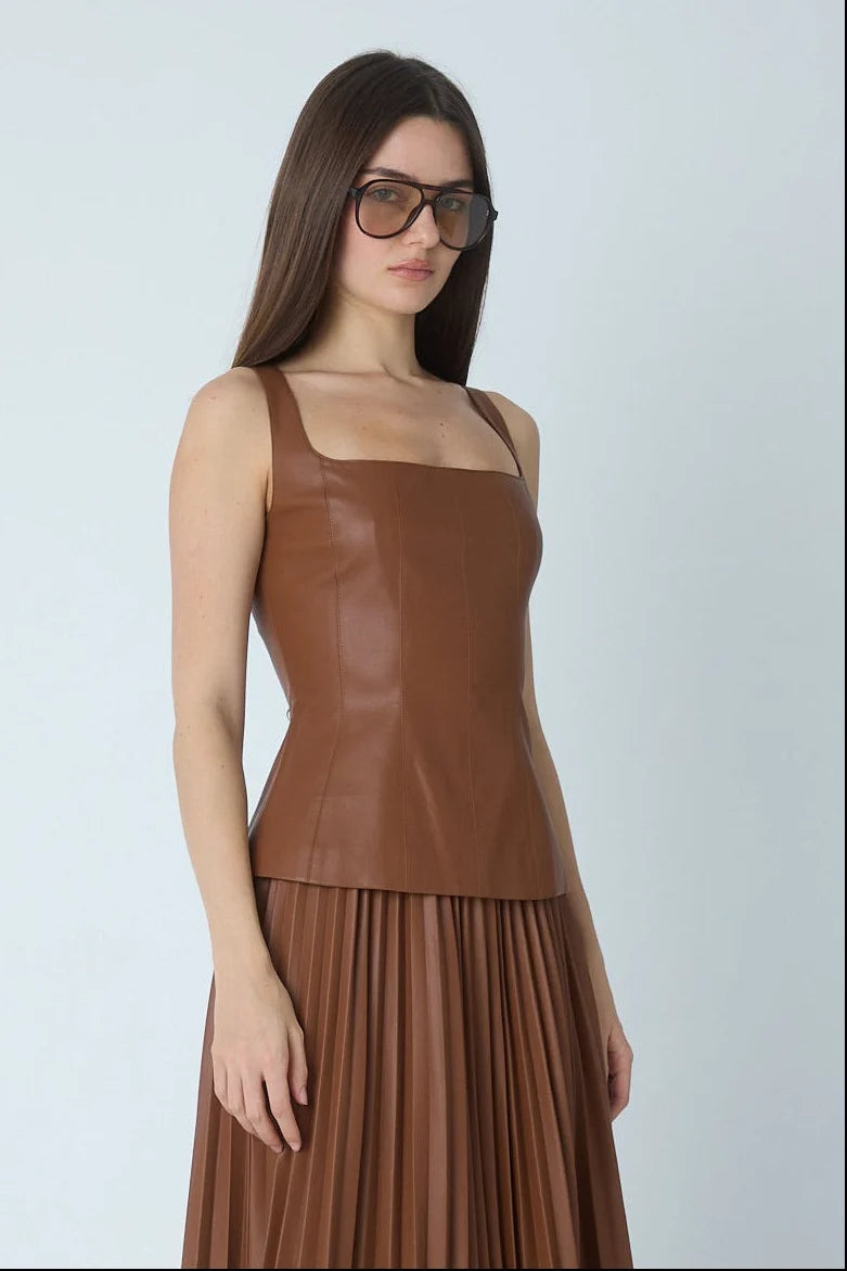 JS71 Faux Leather Copper Enzo Top