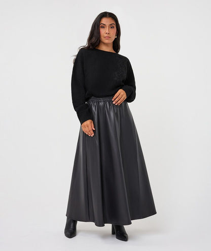 Hillary Black Faux Leather Maxi Skirt
