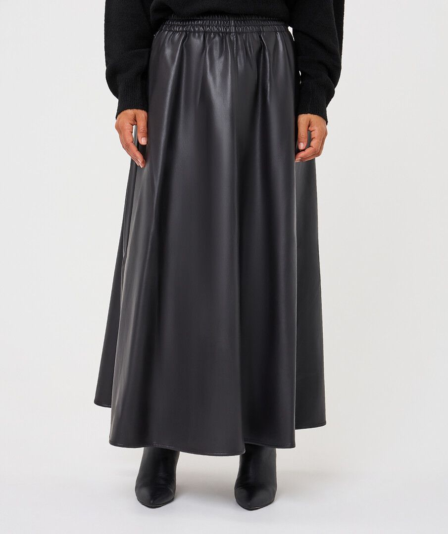 Hillary Black Faux Leather Maxi Skirt