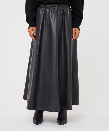 Hillary Black Faux Leather Maxi Skirt