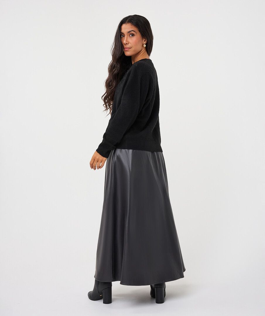 Hillary Black Faux Leather Maxi Skirt