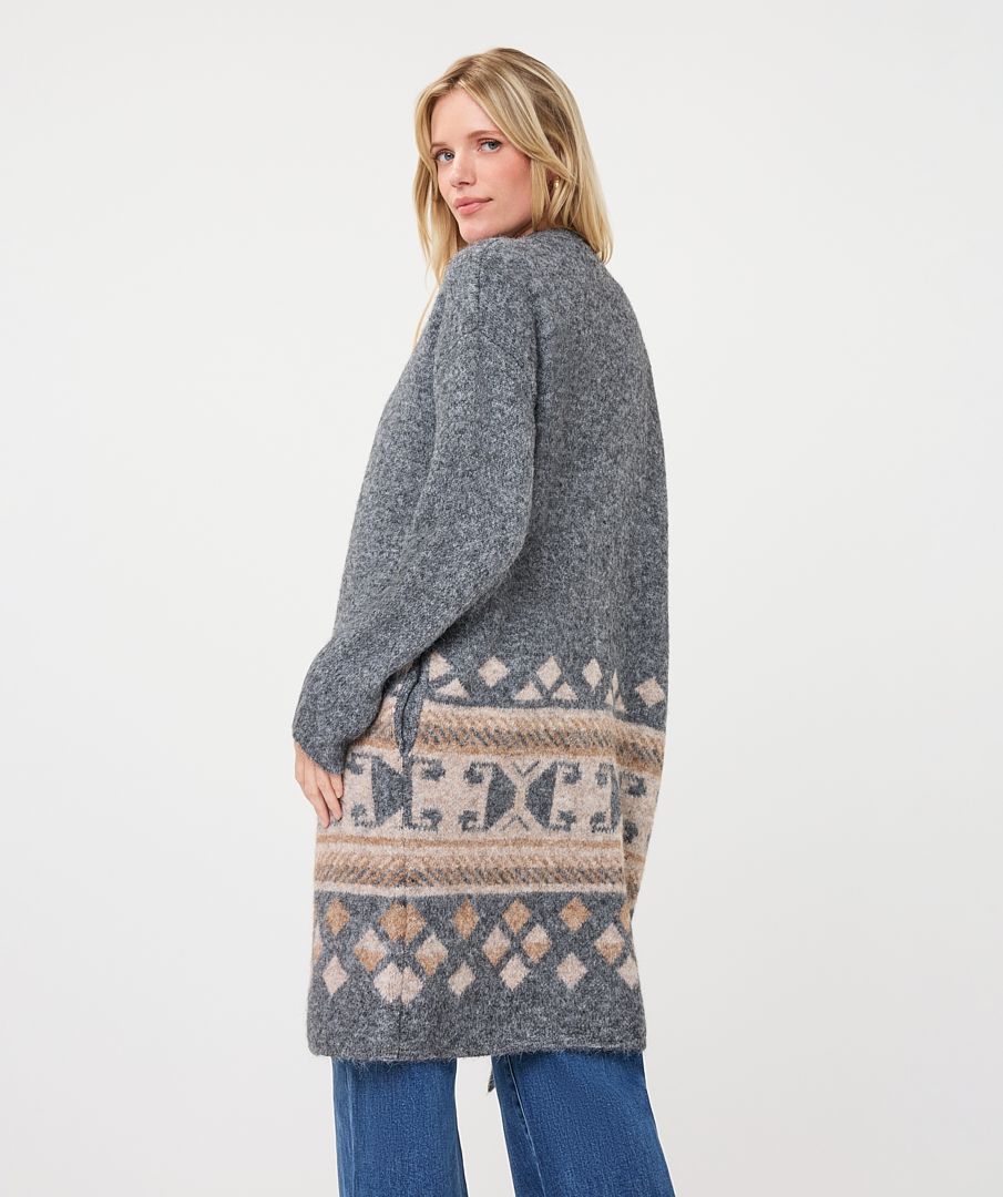 Intarsia Gray Melange Maxi Cardigan