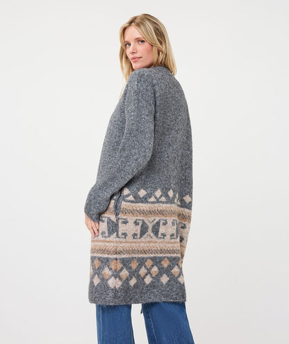 Intarsia Gray Melange Maxi Cardigan