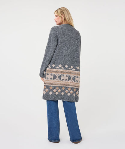 Intarsia Gray Melange Maxi Cardigan