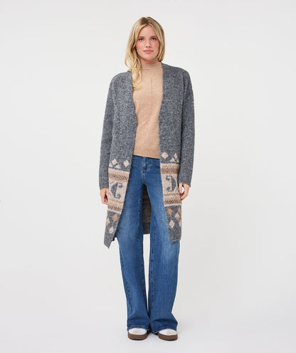 Intarsia Gray Melange Maxi Cardigan