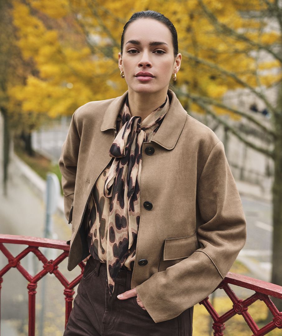 Elaine Tan Crop Suede Jacket
