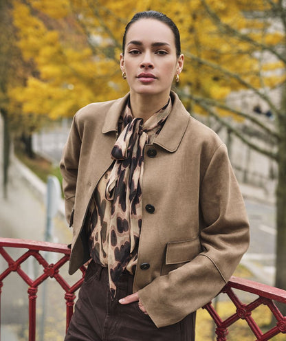 Elaine Tan Crop Suede Jacket