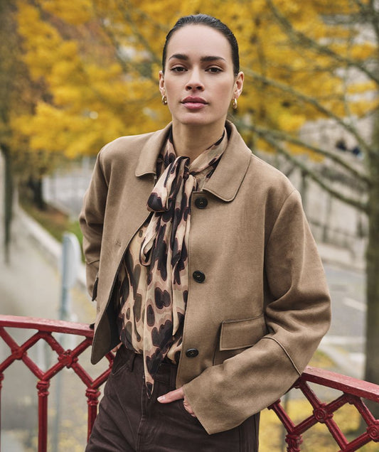 Elaine Tan Crop Suede Jacket