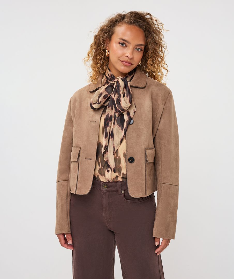 Elaine Tan Crop Suede Jacket