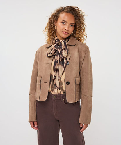 Elaine Tan Crop Suede Jacket