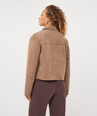 Elaine Tan Crop Suede Jacket
