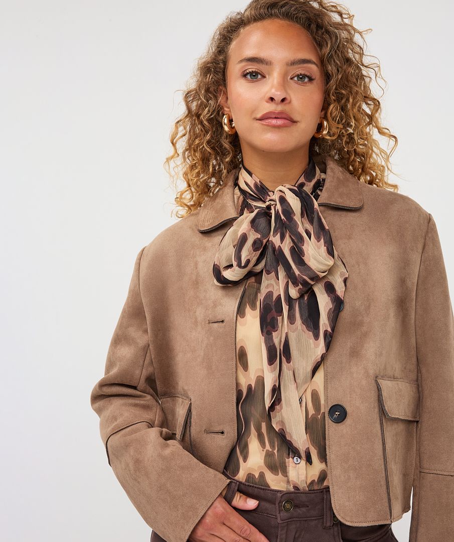 Elaine Tan Crop Suede Jacket