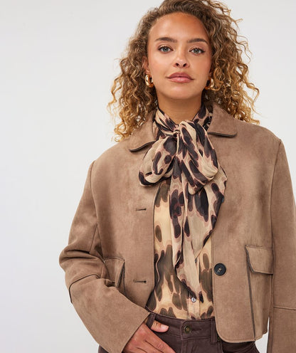 Elaine Tan Crop Suede Jacket