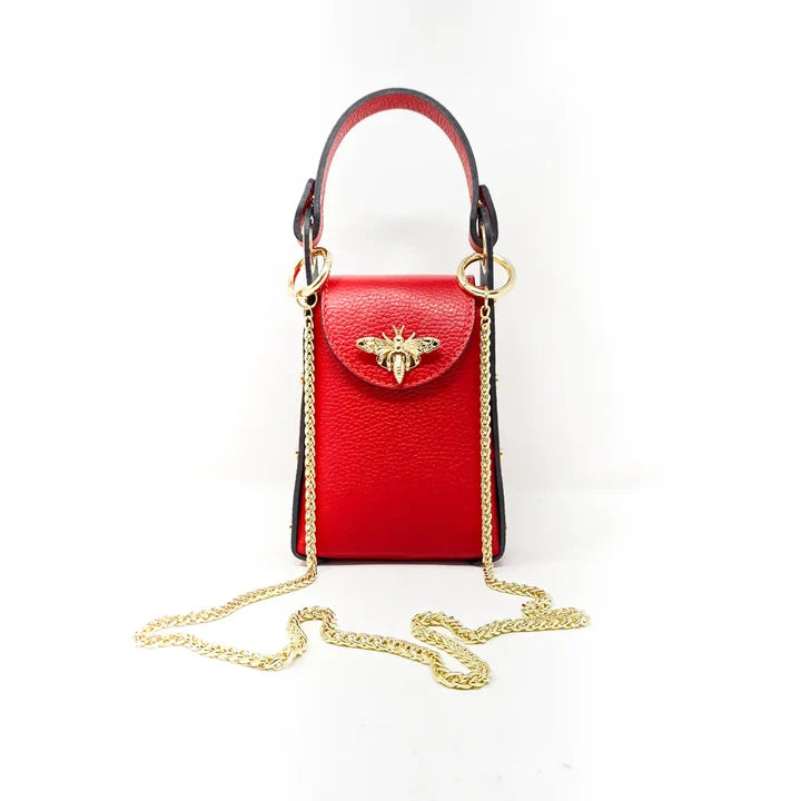 GERMAN FUENTES Genuine Leather Red Bumble Bee Clutch or Crossbody Purse
