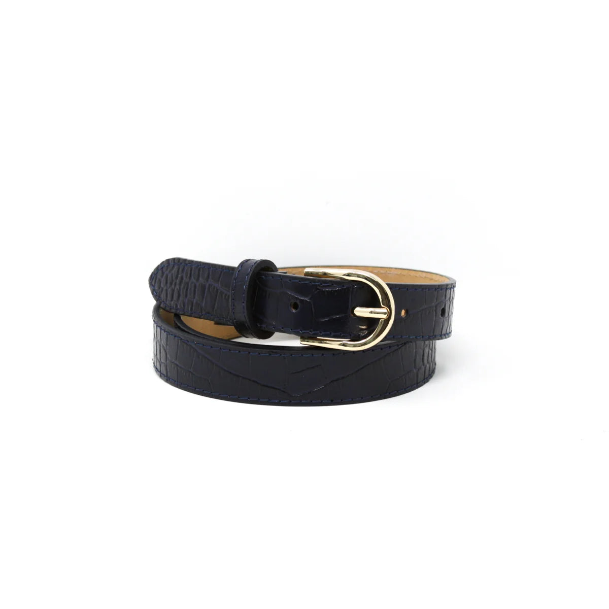 GERMAN FUENTES Black Leather Croc Belt