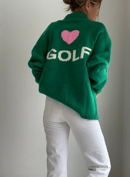 Golf Varsity Heart Green Cardigan