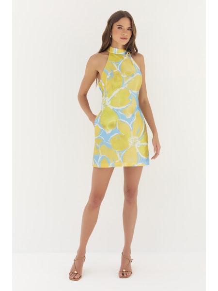 HUTCH Blue/Yellow Gardenia Nami Mini Dress
