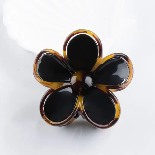 Black and Tortoise Flower Claw Clip