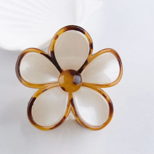Beige and Tortoise Flower Claw Clip