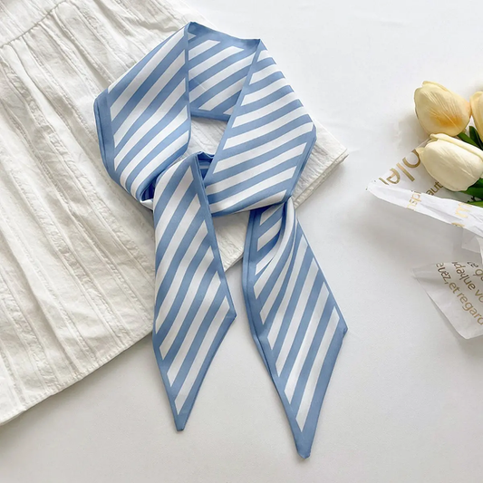 Light Blue Striped Twilly Scarf