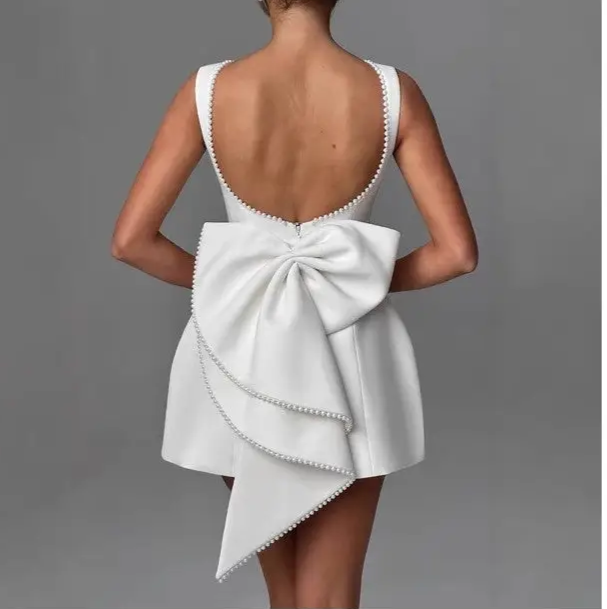 White Butterfly Bow Mini Dress