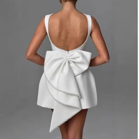 White Butterfly Bow Mini Dress
