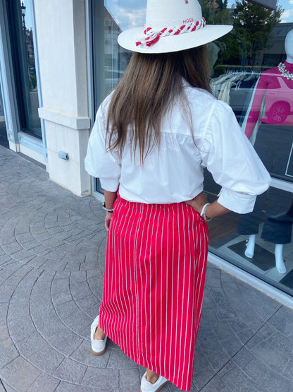 Elise Red and White Stripe Maxi Skirt