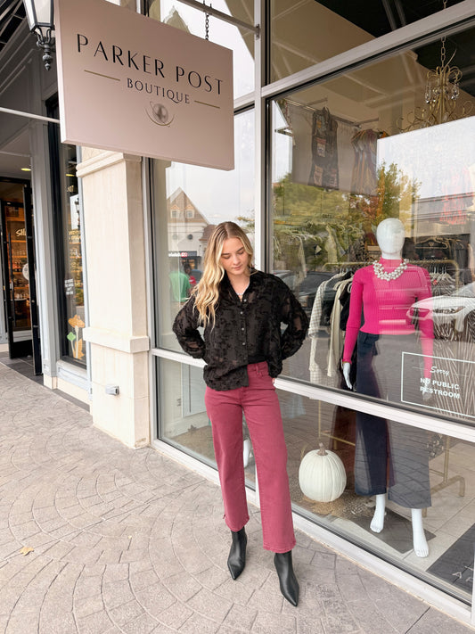 Ava Black Button Down Blouse