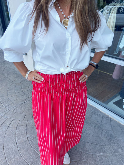 Elise Red and White Stripe Maxi Skirt