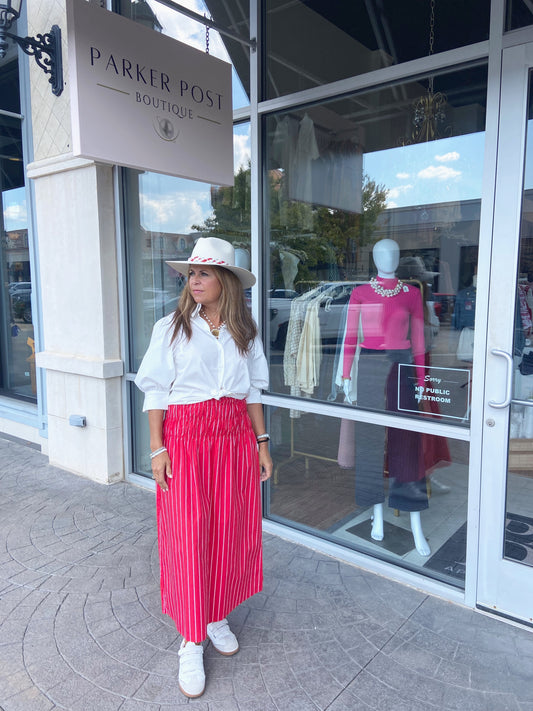 Elise Red and White Stripe Maxi Skirt