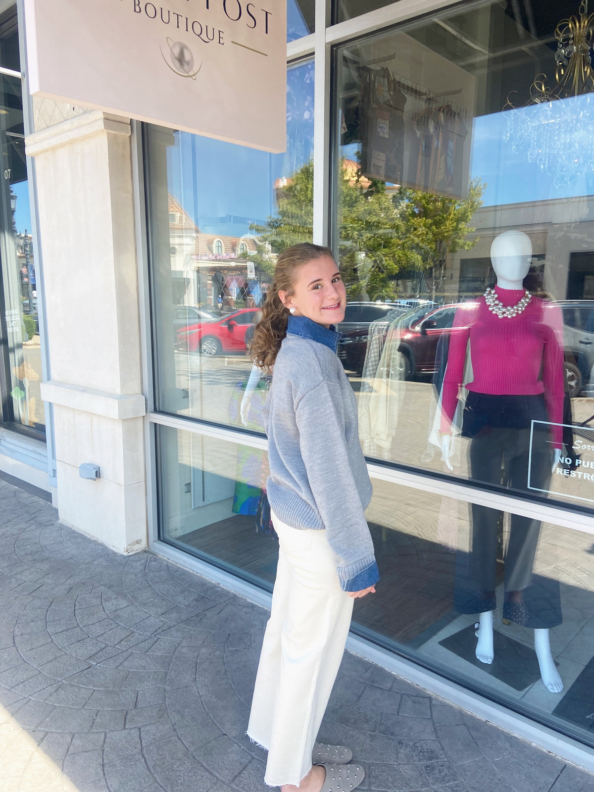 Ellen Grey with Denim Collar Sweater
