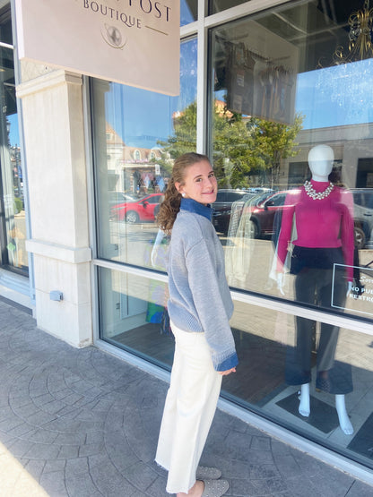 Ellen Grey with Denim Collar Sweater