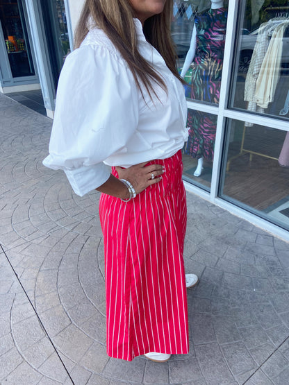 Elise Red and White Stripe Maxi Skirt