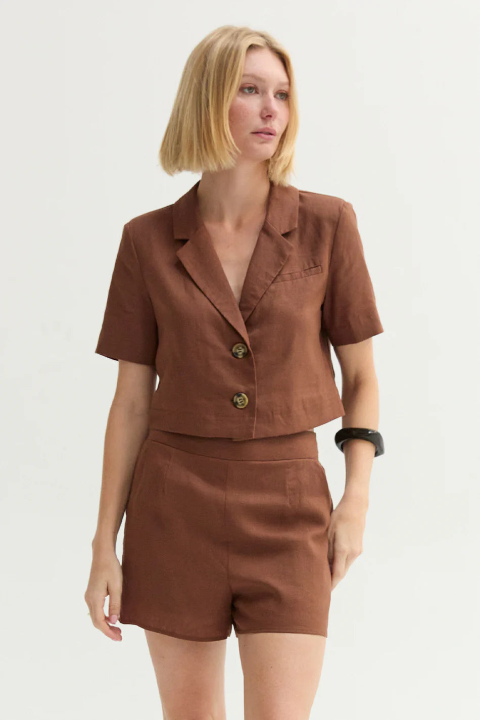 Isla Cropped Linen Blazer and Short Set