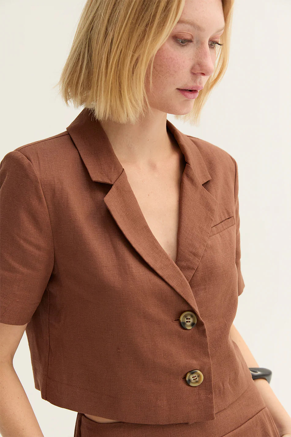 Isla Cropped Linen Blazer and Short Set