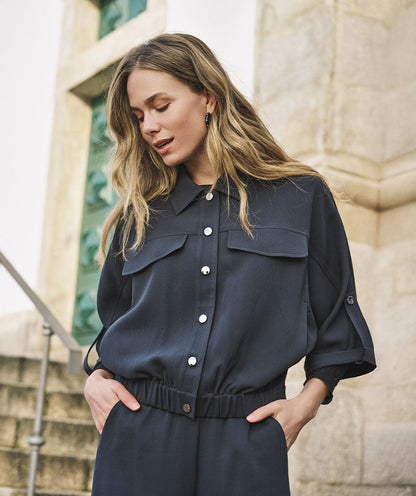 Mindy Black Utility Blouse