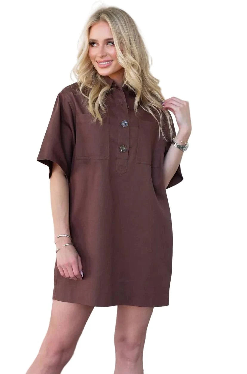 Jessica Chocolate Denim Pocket Collar Dress