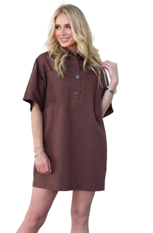 Jessica Chocolate Denim Pocket Collar Dress