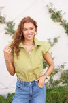 KARLIE  Poplin Citron Button Down Puff Sleeve Top