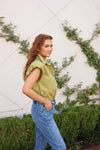 KARLIE  Poplin Citron Button Down Puff Sleeve Top