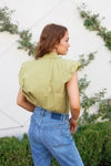 KARLIE  Poplin Citron Button Down Puff Sleeve Top