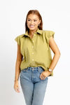 KARLIE  Poplin Citron Button Down Puff Sleeve Top