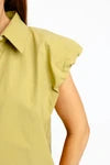 KARLIE  Poplin Citron Button Down Puff Sleeve Top