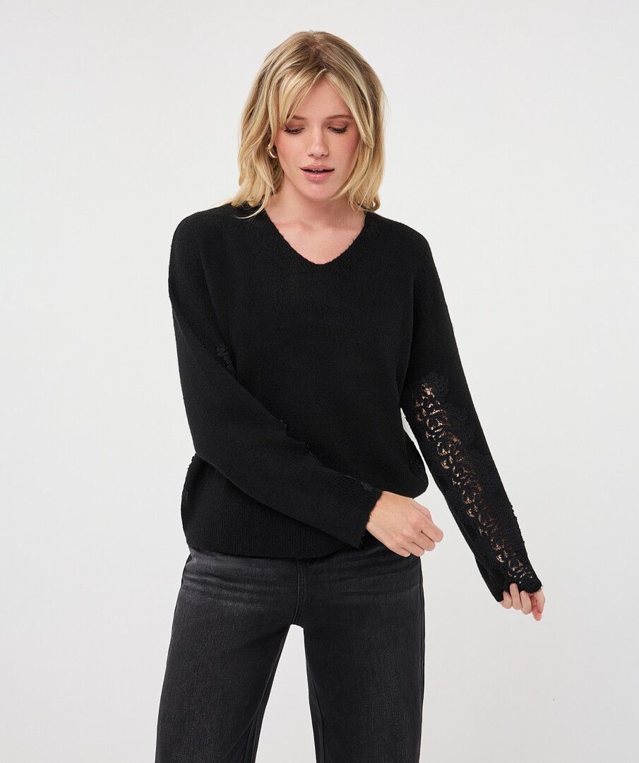 Cora Black Lace Detail Sweater