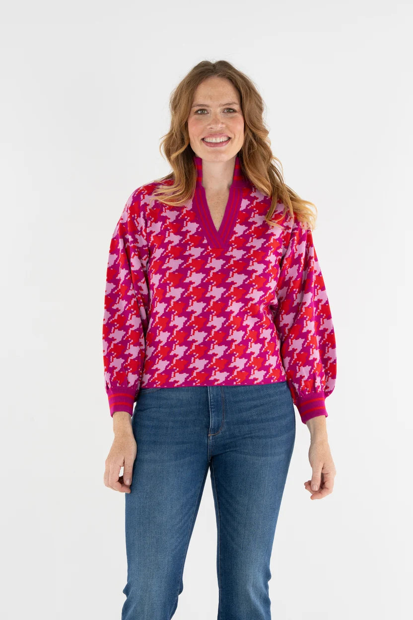 EMILY MCCARTHY Houndstooth Intarsia Knit Lolli Sweater