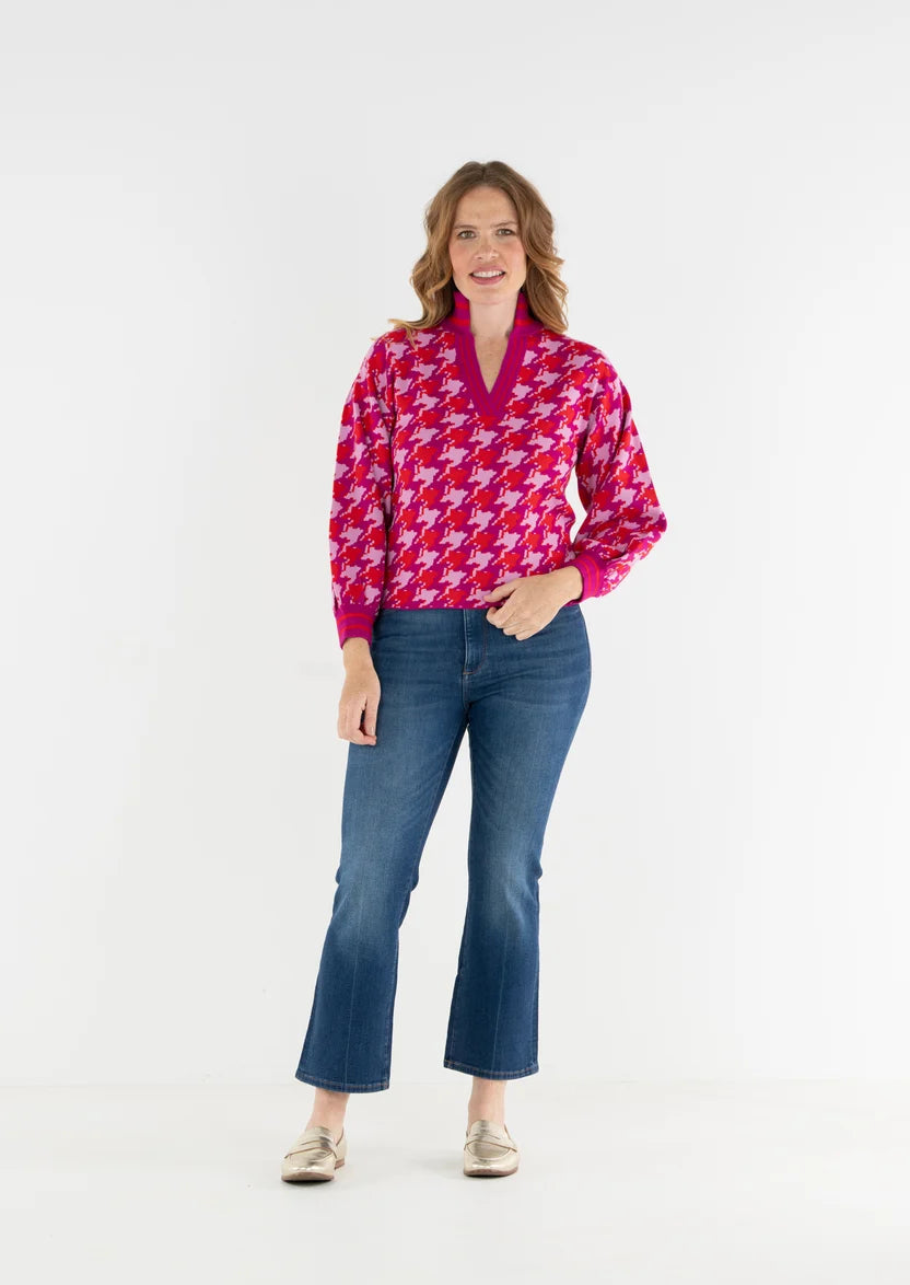 EMILY MCCARTHY Houndstooth Intarsia Knit Lolli Sweater