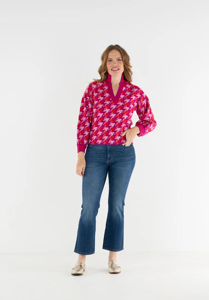 EMILY MCCARTHY Houndstooth Intarsia Knit Lolli Sweater