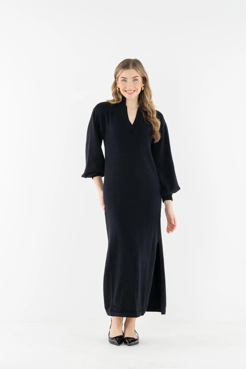 EMILY MCCARTHY Black Tie Cotton Cashmere Lolli Maxi Dress
