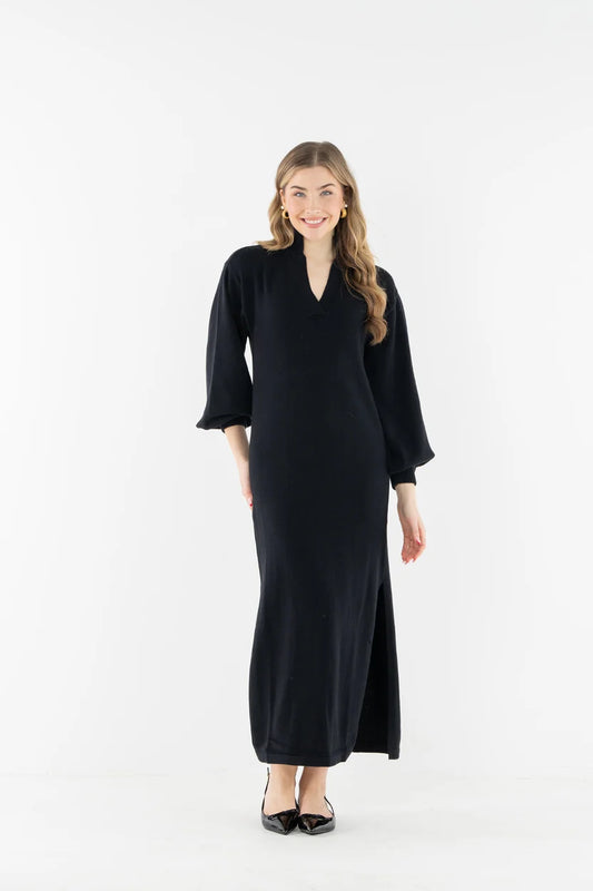EMILY MCCARTHY Black Tie Cotton Cashmere Lolli Maxi Dress